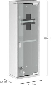 Armário medicamentos com 2 prateleiras e 3 níveis, 20 L x 12 L x 58 A cm, porta em vidro temperado, em aço inoxidável