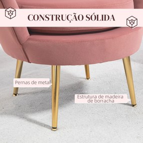 Poltrona de Sala Estofada em Veludo com Encosto em Forma de Concha e Pernas Douradas 76x67x74 cm Rosa