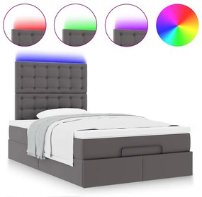 Estrutura de cama otomana com colchão cinza couro falso