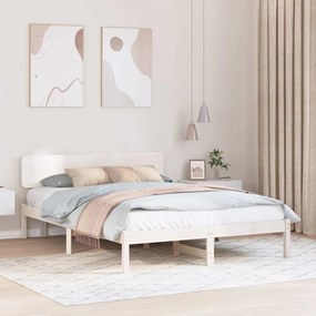 vidaXL Cama com Cabeceira Branca 140x200 cm em Madeira de Pinheiro Sólido