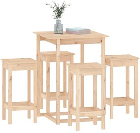 5 pcs conjunto de bar pinho maciço