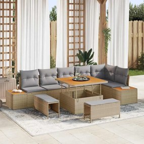Conjunto de Sofá de Jardim vidaXL com Almofadas 9 Peças Bege Vime Sintético Acácia