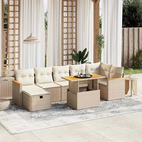 vidaXL 8 pcs conjunto de sofás p/ jardim com almofadões vime PE bege