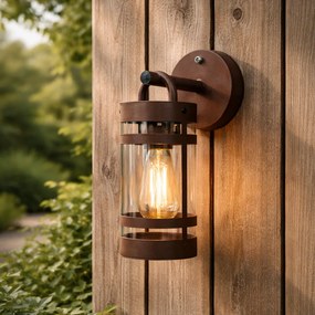 Candeeiro de parede exterior castanho enferrujado IP44 com sensor crepuscular - Ruben