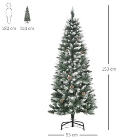 Árvore de Natal Artificial Ø55x150cm com 464 Ramas e 28 Pinhas Folhas de PVC Base Dobrável e Suporte Metálico Decoração de Natal para Interiores Verde