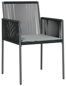 3 pcs conjunto jantar p/ jardim c/ almofadões vime PE/aço preto