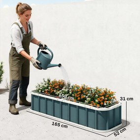 Floreira elevada em aço galvanizado 165 x 52 x 31 cm, canteiro de jardim com bordas dobradas, cinzento escuro