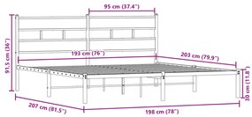 Estrutura de cama sem colchão 193x203cm metal carvalho fumado