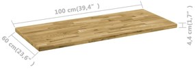 Tampo de mesa madeira carvalho maciça retangular 44 mm 100x60cm