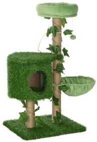 PawHut Árvore Arranhador para 1-2 Gatos com Caverna Cama Rede Poste de Juta e Bola Suspensa 50x40x91 cm Verde