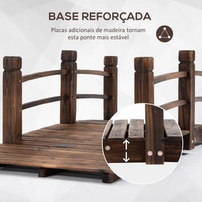 Ponte de Jardim de Madeira com Corrimão Ponte Decorativa para Pátio 152,5x67x48 cm Madeira Carbonizada