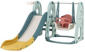 Conjunto de escorregador e balanço infantil com bomba de basquete e adesivos para crianças de 18 meses ou mais - Azul