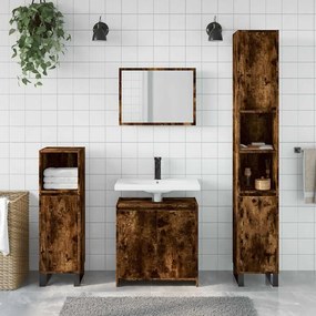 2 pcs conj. móveis casa de banho derivados madeira cor fumado