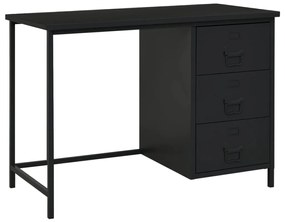 vidaXL Secretária industrial c/ gavetas 105x52x75 cm aço preto