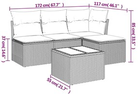 5 pcs conjunto sofás p/ jardim c/ almofadões vime PE castanho