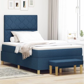 Cama Box com Colchão e Banco Azul 120x190 cm Tecido