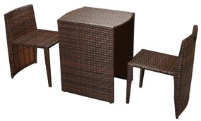 3 pcs conjunto bistrô com almofadas vime PE castanho