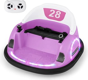 Carrinho choques elétrico para crianças 6v com controlo remoto, luz LED, buzina e música, rotação de 360° com cinto de segurança rosa