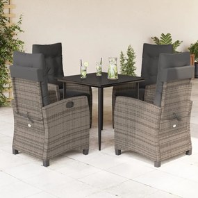 5 pcs conjunto de jantar p/ jardim c/ almofadões vime PE cinza