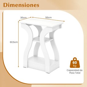 Conjunto de 2 mesas auxiliares 50 x 30 x 60,5 cm com estação de carregamento de 3 níveis com prateleiras abertas Brancas