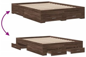 Estrutura de cama gavetas derivados madeira carvalho castanho