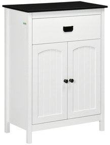 kleankin Armário Casa de Banho com 1 Gaveta 2 Portas e Prateleira Ajustável Estilo Moderno 60x30x80cm Branco e Preto | Aosom Portugal
