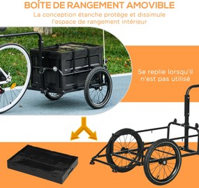 Reboque para bicicleta com caixa de arrumação removível e dobrável de 65 L, refletores de segurança, carga máxima de 40 kg, preto