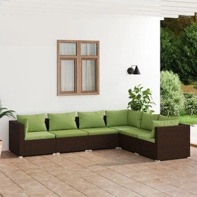 vidaXL 6 pcs conjunto lounge jardim c/ almofadões vime PE castanho