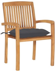 Cadeiras de jardim c/ almofadões antracite 2 pcs teca maciça