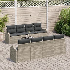 Conjunto de Sofá de Jardim de 9 Peças com Almofadas Cinza Claro Rattan