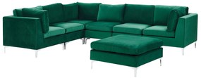 Sofá de canto 6 lugares com repousa-pés em veludo verde à direita EVJA Beliani