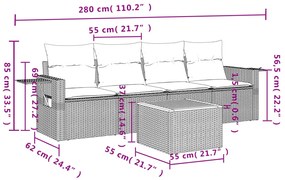 5 pcs conjunto de sofás p/ jardim com almofadões vime PE bege