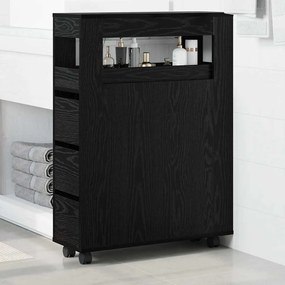 Gabinete Estreito de Casa de Banho com Rodas Carvalho Preto Madeira Pr
