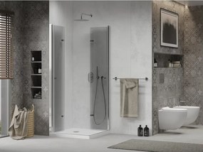 Mexen Lima Duo cabine de duche dobrável 90 x 90 cm, transparente, cromado + base de duche Flat - 856-090-090-01-02-4010