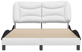 Estrutura cama c/ cabeceira 140x200 couro artif. branco/preto