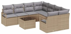 Conjunto de Sofá de Jardim com 9 Peças e Almofadas Bejas em Rattan de