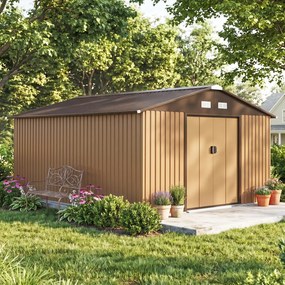 Abrigo de Jardim Metálico 340x386x200cm Abrigo de Exterior para Armazenamento de Ferramentas com estrutura Base Incluida (PISO NÃO INCLUIDO) 4 Janelas