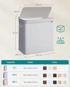 Cesto para roupa suja com tampa em bambu 150 litros cinzento