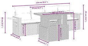 5 pcs conjunto de sofás p/ jardim com almofadões vime PE bege