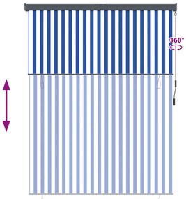 Cortina Rolô Exterior Riscas Manual Azul e branco 200 x 250 cm tecido