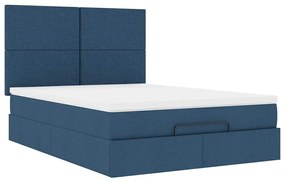 Estrutura de cama otomana com colchão tecido azul 140x200cm