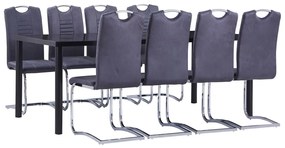 vidaXL 9 pcs conjunto de jantar camurça artificial cinzento