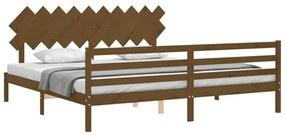 Estrutura cama c/ cabeceira 200x200cm maciço castanho-mel