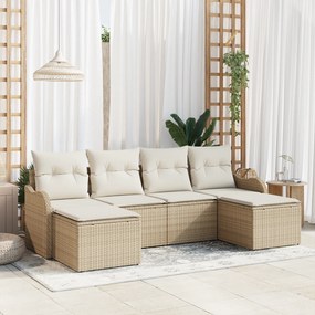 Conjunto de Sofá de Jardim de 6 Peças vidaXL com Almofadas Bege Rattan