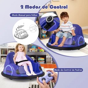 Carrinho de choque para crianças a bateria 6V com luzes LED, conexão sem fio, música e som, rotação de 360°, Púrpura