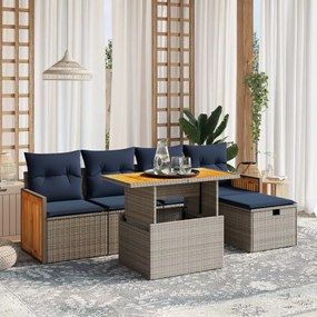 vidaXL 6 pcs conjunto sofás p/ jardim c/ almofadões vime PE cinzento