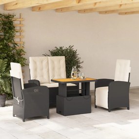 vidaXL 4 pcs conjunto de jardim p/ jardim c/ almofadões vime PE preto