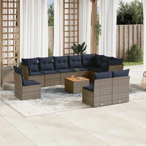 vidaXL 11 pcs conjunto sofás de jardim c/ almofadões vime PE cinzento
