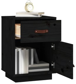 Mesa de cabeceira 40x34x55 cm madeira de pinho maciça preto