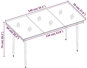 5 pcs conjunto de jantar p/ jardim c/ almofadões vime PE/vidro